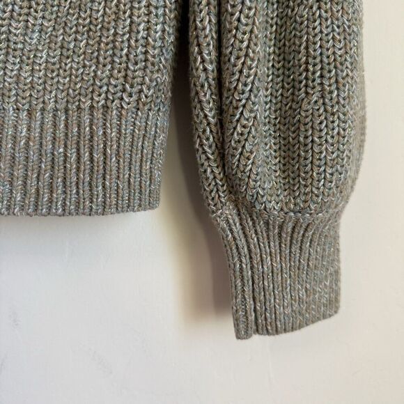 H&M Green & Metallic Gold Tight Knit Balloon Sleeve Sweater Small Cozy Fall - Picture 10 of 12
